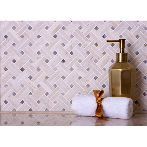 Apollo Tile Sample, Crema Line & Emperador Dots Weave 11.2"X11.5" Mrbl Mosaic Tile - APLVL99B20EC56 SAMPLE