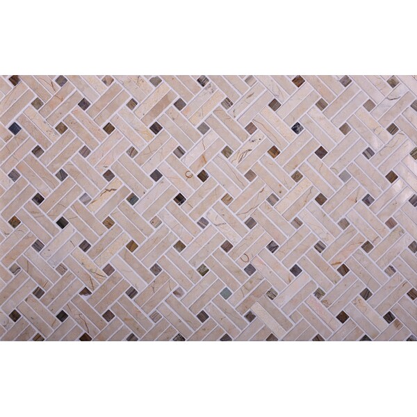 Apollo Tile Sample, Crema Line & Emperador Dots Weave 11.2"X11.5" Mrbl Mosaic Tile - APLVL99B20EC56 SAMPLE