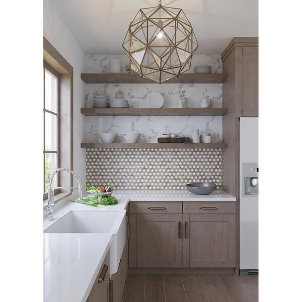 Apollo Tile Miele Beige & White Hexagon 4.19 sq.ft 11.5 in. x10.5 in. Marble Mosaic Tile, 5PK - APLKB99G01EC25