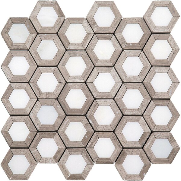 Apollo Tile Miele Beige & White Hexagon 4.19 sq.ft 11.5 in. x10.5 in. Marble Mosaic Tile, 5PK - APLKB99G01EC25