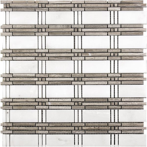 Apollo Tile Steccato Beige And White Mosaic 5 sq.ft 12 in. x12 in. Marble Tile, 5PK - APLKB99P31EC30