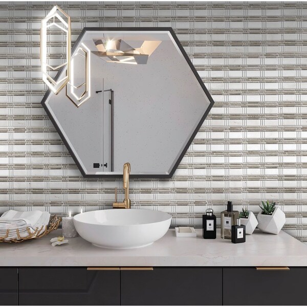 Apollo Tile Steccato Beige And White Mosaic 5 sq.ft 12 in. x12 in. Marble Tile, 5PK - APLKB99P31EC30