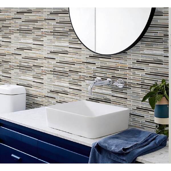 Apollo Tile Slate And Glass Waterfall 4.83 sq.ft 11.8 in. x11.8 in. Mosaic Tile, 5PK - APLCAS99029EC97