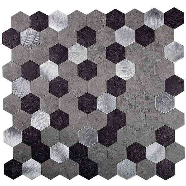 Apollo Tile Silver, Grey And Black Picket 20 sq.ft 12 in. x12 in. Peel And Stick Tile, 10PK - TCPLST9904