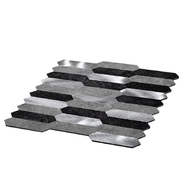 Apollo Tile Silver, Grey And Black Picket 20 sq.ft 12 in. x12 in. Peel And Stick Tile, 10PK - TCPLST9904