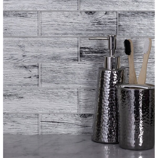 Apollo Tile Silver Wood Look Hexagon 4.83 sq.ft 11.8 in. x11.8 in. Glass Mosaic Tile, 5PK - APLSRA9903EC52