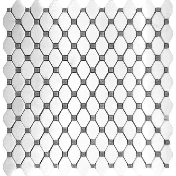 Apollo Tile White Rhombus And Dot 4.51 sq.ft 11.6 in. x11.2 in. Marble Mosaic Tile, 5PK - APLDC99G20EC11
