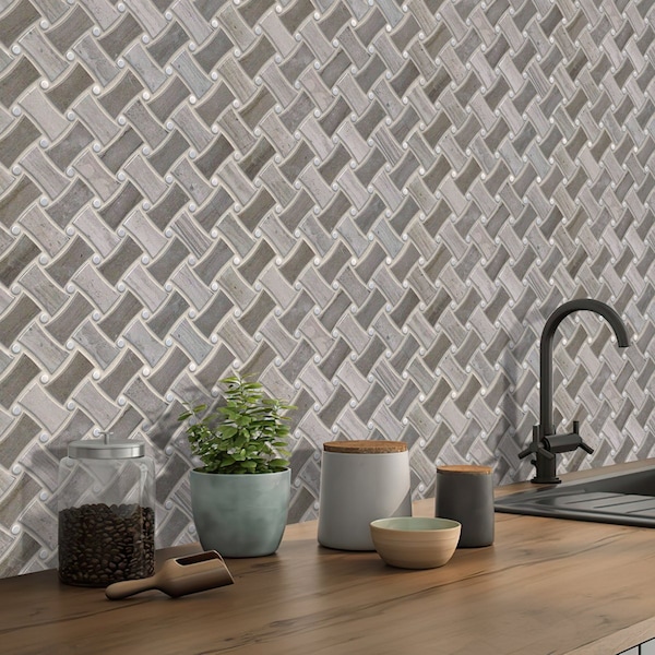 Apollo Tile Dog Bone Beige Basket Weave 4.20 sq.ft 11 in. x11 in. Marble Mosaic Tile, 5PK - APLSV99B24EC39