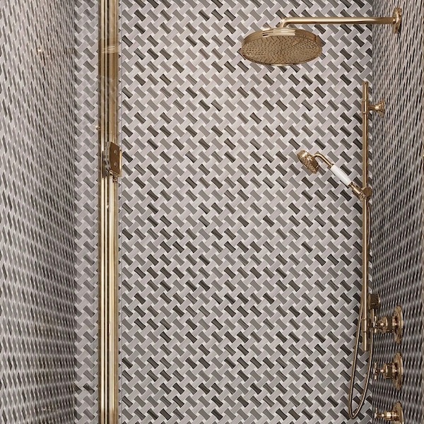 Apollo Tile Dog Bone Beige Basket Weave 4.20 sq.ft 11 in. x11 in. Marble Mosaic Tile, 5PK - APLSV99B24EC39
