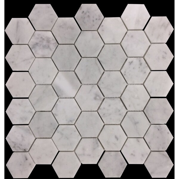 Apollo Tile 2 in. Honed Carrara Hexagon 4.83 sq.ft 11.8 in. x11.8 in. Marble Mosaic Tile, 5PK - APLKB99G03HEC27