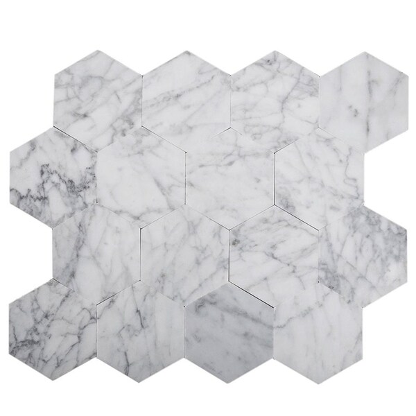 Apollo Tile 2.5 in. Carrara Hexagon 6.41 sq.ft 9 in. X10.25 in. Peel And Stick Marble Tile, 10PK - TCPLST9901
