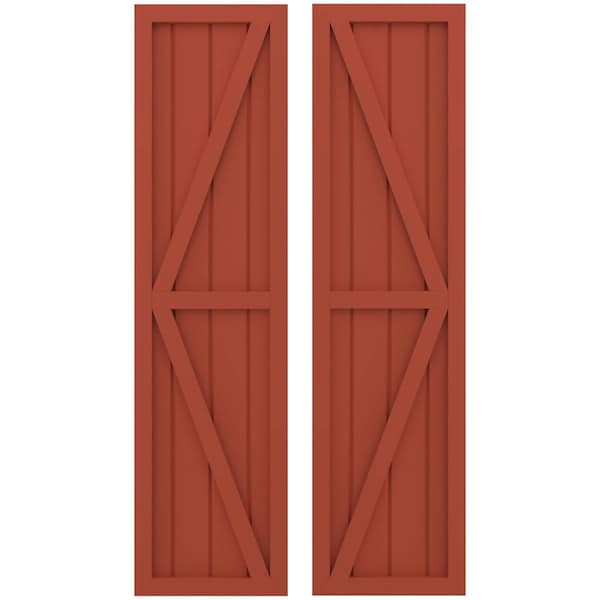 Ekena Millwork Americraft 4-Board Wood 2 Equal Panel Frmd Board-n-Batten Shutters w/Dubl Z-Bar, ARW102BF414X35CLH, PR - ARW102BF414X35CLH