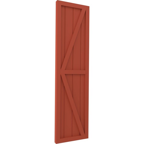 Ekena Millwork Americraft 4-Board Wood 2 Equal Panel Frmd Board-n-Batten Shutters w/Dubl Z-Bar, ARW102BF414X35CLH, PR - ARW102BF414X35CLH