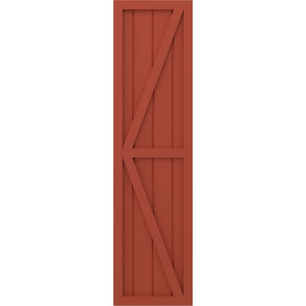 Ekena Millwork Americraft 4-Board Wood 2 Equal Panel Frmd Board-n-Batten Shutters w/Dubl Z-Bar, ARW102BF414X35CLH, PR - ARW102BF414X35CLH