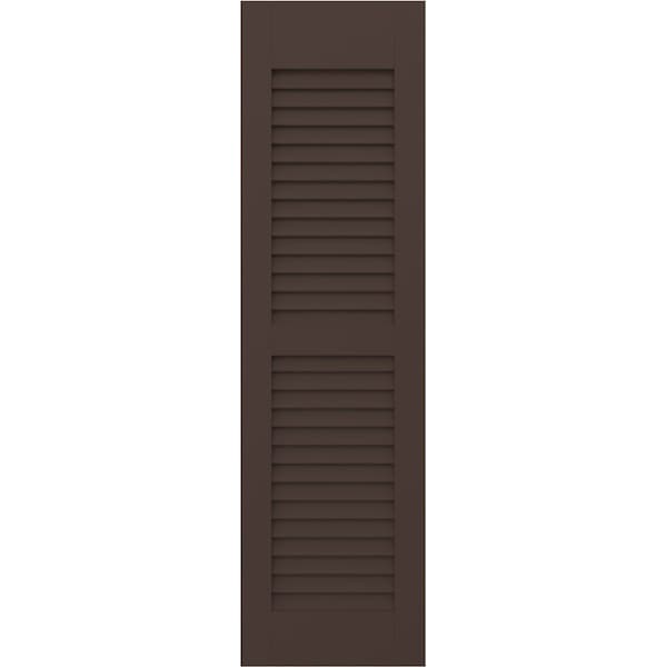 Ekena Millwork 12W x 55H Americraft Two Equal Louver Exterior Real Wood Shutters, Raisin Brown, PR - RW101LV12X55TBH