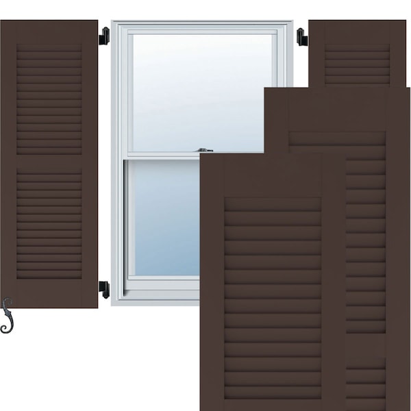 Ekena Millwork 12W x 55H Americraft Two Equal Louver Exterior Real Wood Shutters, Raisin Brown, PR - RW101LV12X55TBH