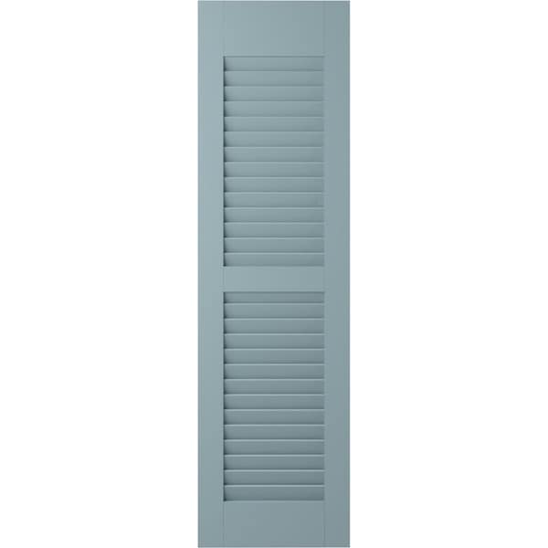 Ekena Millwork 15W x 83H Americraft Two Equal Louver Exterior Real Wood Shutters, Peaceful Blue, PR - RW101LV15X83SBH