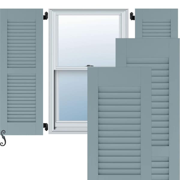 Ekena Millwork 15W x 83H Americraft Two Equal Louver Exterior Real Wood Shutters, Peaceful Blue, PR - RW101LV15X83SBH