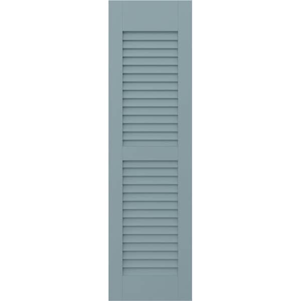 Ekena Millwork 15W x 83H Americraft Two Equal Louver Exterior Real Wood Shutters, Peaceful Blue, PR - RW101LV15X83SBH