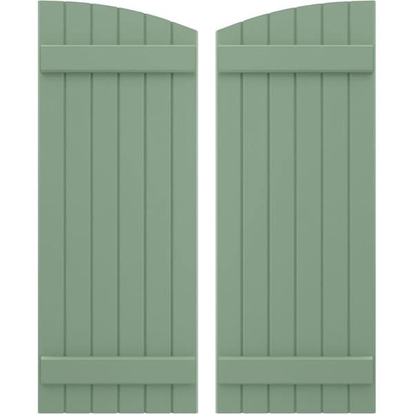 Ekena Millwork Americraft 6-Board (2 Batten) Wood Joined Board-n-Batten Shutters w/Ellipt Top, ARW101BE621X71TGH, PR - ARW101BE621X71TGH