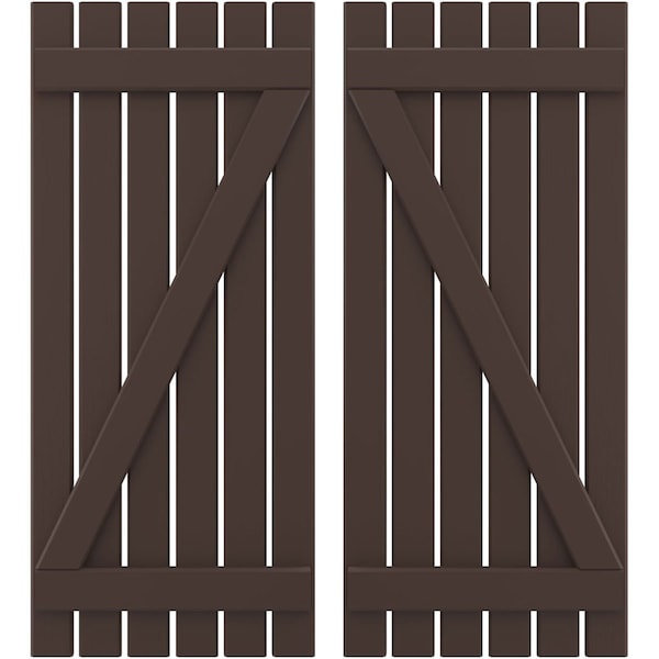 Ekena Millwork Americraft 6-Board (2 Batten) Wood Spaced Board-n-Batten Shutters w/ Z-Bar, ARW102SB623X82TBH, PR - ARW102SB623X82TBH
