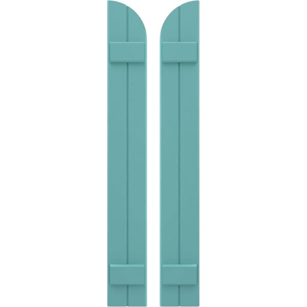 Ekena Millwork Americraft 2-Board (2 Batten) Wood Joined Board-n-Batten Shutters w/ Arch Top, ARW101BQ207X55PTH, PR - ARW101BQ207X55PTH