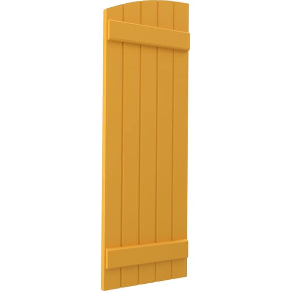 Ekena Millwork Americraft 5-Board (2 Batten) Wood Joined Board-n-Batten Shutters w/Ellipt Top, ARW101BE518X73TUH, PR - ARW101BE518X73TUH