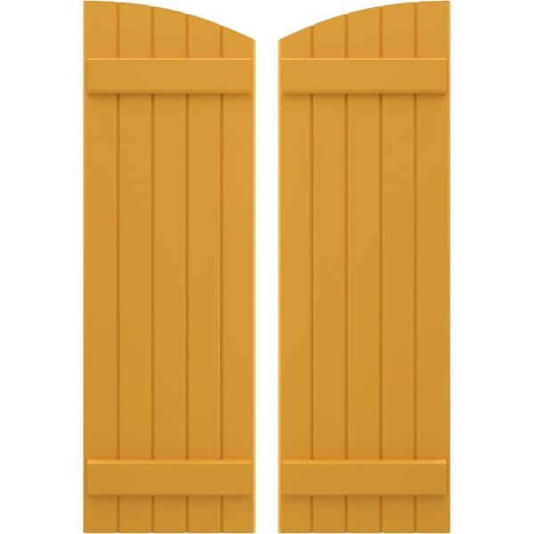 Ekena Millwork Americraft 5-Board (2 Batten) Wood Joined Board-n-Batten Shutters w/Ellipt Top, ARW101BE518X73TUH, PR - ARW101BE518X73TUH