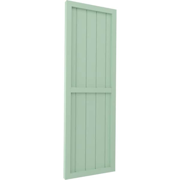 Ekena Millwork Americraft 5-Board Exterior Wood 2 Equal Panel Framed Board-n-Batten Shutters, ARW101BF518X73SGH, PR - ARW101BF518X73SGH