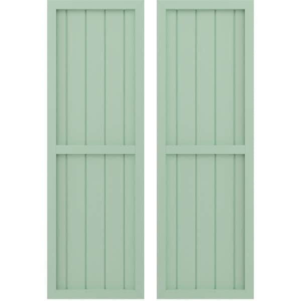 Ekena Millwork Americraft 5-Board Exterior Wood 2 Equal Panel Framed Board-n-Batten Shutters, ARW101BF518X73SGH, PR - ARW101BF518X73SGH