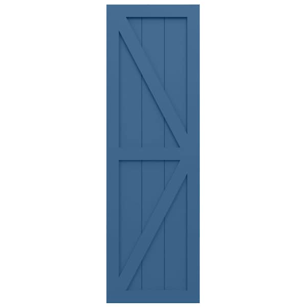 Ekena Millwork True Fit PVC Two Equal Panel Farmhouse Fixed Mount Shutters w/ Z-Bar, Sojourn Blue , 12W x 66H, PR - TFP102FH12X066HB