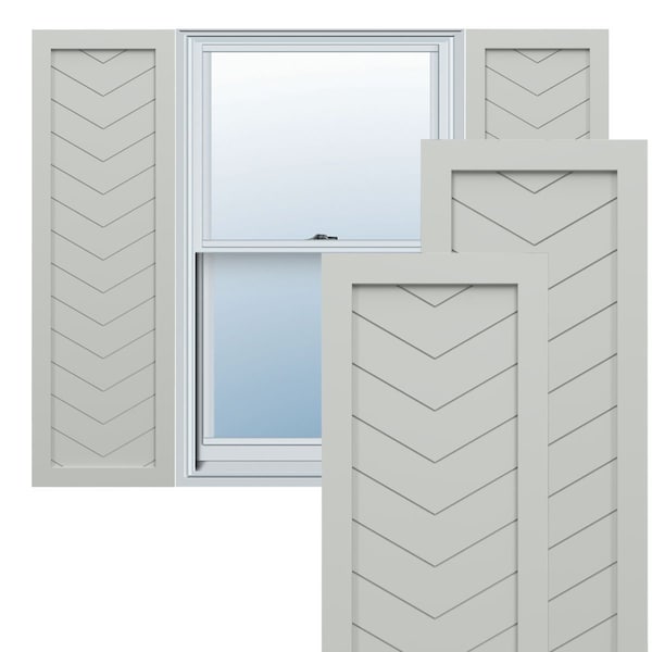 Ekena Millwork True Fit PVC Single Panel Chevron Modern Style Fixed Mount Shutters, Hailstorm Gray, 12W x 28H, PR - TFP001CV12X028ST