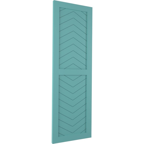 Ekena Millwork True Fit PVC Two Panel Chevron Modern Style Fixed Mount Shutters, Pure Turquoise, 18W x 32H, PR - TFP101CV18X032PT