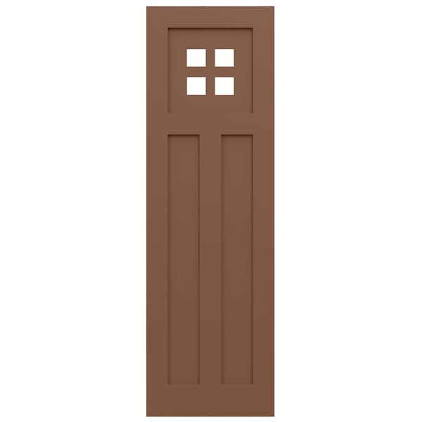Ekena Millwork True Fit PVC San Antonio Mission Style Fixed Mount Shutters, Burnt Toffee, 15W x 80H, PR - TFP001ST15X080BT
