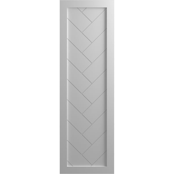 Ekena Millwork True Fit PVC Single Panel Herringbone Modern Style Fixed Mount Shutters, Primed, 12"W x 74"H - TFP001HB12X074PR