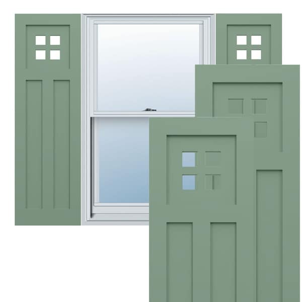 Ekena Millwork True Fit PVC San Antonio Mission Style Fixed Mount Shutters, Track Green, 12W x 50H, PR - TFP001ST12X050TG