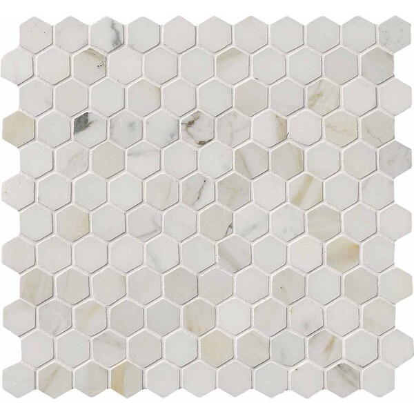 Msi Calacatta Gold Hexagon 12 In. X 12 In. Polished Marble Mesh-Mounted Mosaic Tile, 10PK - ZOR-MD-0171