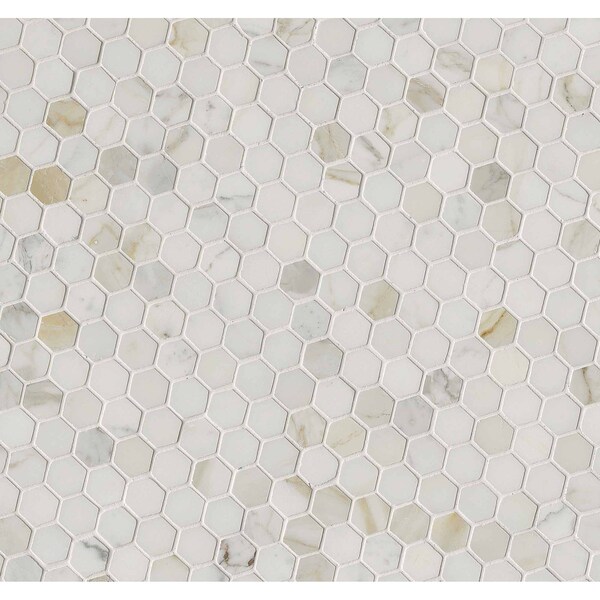 Msi Calacatta Gold Hexagon 12 In. X 12 In. Polished Marble Mesh-Mounted Mosaic Tile, 10PK - ZOR-MD-0171