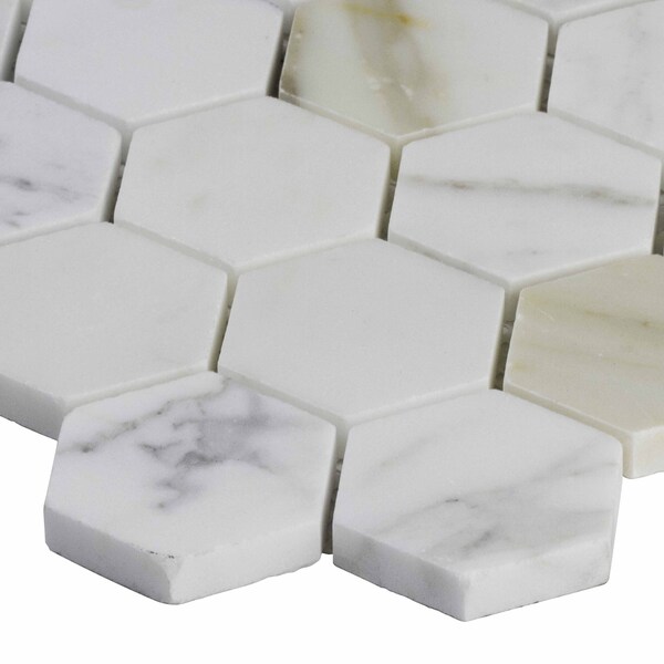Msi Calacatta Gold Hexagon 12 In. X 12 In. X 10 Mm Polished Marble Mesh-Mounted Mosaic Tile, 10PK - ZOR-MD-0446