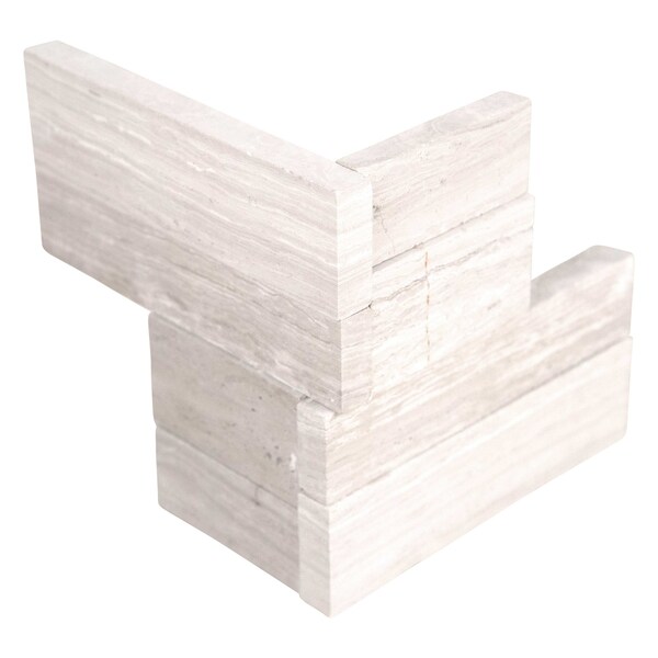 Msi White Oak 3D Mini Ledger Panel Corner 4.5" X 9" Honed Marble Wall Tile, 8PK - ZOR-PNL-0043