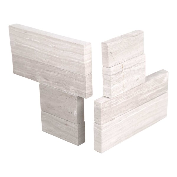 Msi White Oak 3D Mini Ledger Panel Corner 4.5" X 9" Honed Marble Wall Tile, 8PK - ZOR-PNL-0043