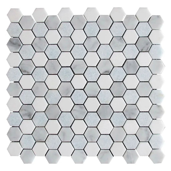 Apollo Tile 11x12 in. Polished Pristine White, Gray Marble Hexagon Wall and Floor Tile 4.59 sq ft/case, 5PK - APLMKN8818A
