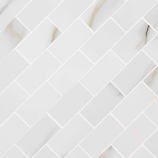Msi Aria Bianco 2 In. X 4 In. Polished Porcelain Mesh-Mounted Mosaic Tile, 8PK - ZOR-PT-0385