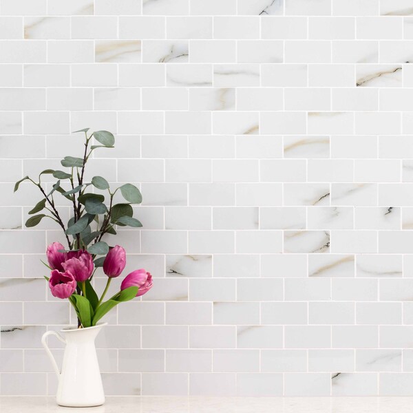Msi Aria Bianco 2 In. X 4 In. Polished Porcelain Mesh-Mounted Mosaic Tile, 8PK - ZOR-PT-0385