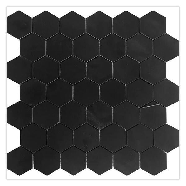 Apollo Tile 12 x 12 in. Honed Jet Black Marble Mosaic Hexagon Wall and Floor Tile 4.83 sq ft/case, 5PK - APLTX88G15HA
