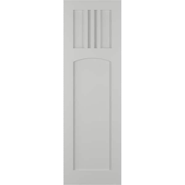 Ekena Millwork True Fit PVC San Miguel Mission Style Fixed Mount Shutters, Hailstorm Gray, 15W x 37H, PR - TFP001SM15X037ST