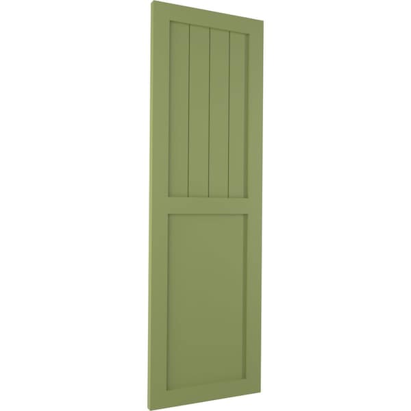 Ekena Millwork True Fit PVC Farmhouse/Flat Panel Combination Fixed Mount Shutters, Moss Green, 18W x 71H, PR - TFP101FC18X071MG