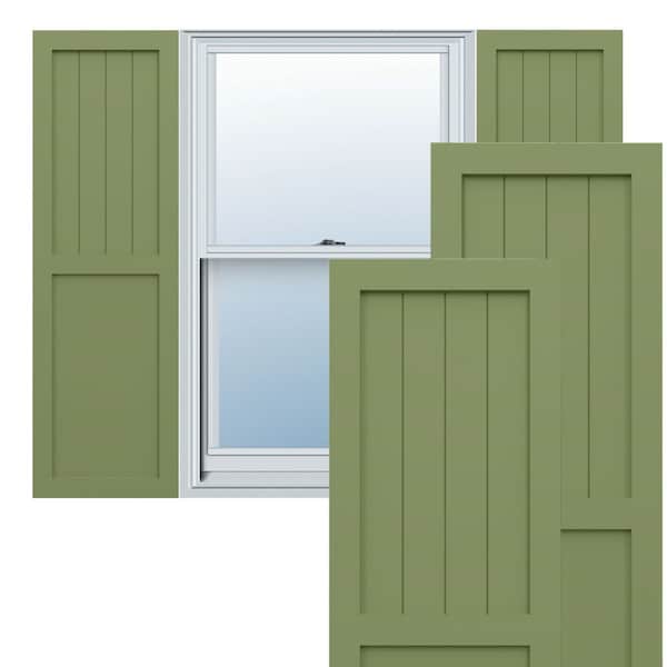 Ekena Millwork True Fit PVC Farmhouse/Flat Panel Combination Fixed Mount Shutters, Moss Green, 18W x 71H, PR - TFP101FC18X071MG