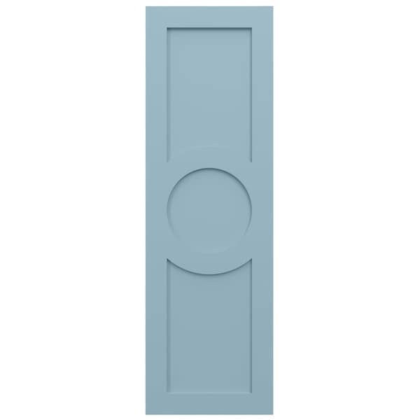 Ekena Millwork True Fit PVC Center Circle Arts & Crafts Fixed Mount Shutters, Peaceful Blue, 18W x 76H, PR - TFP001AC18X076SB