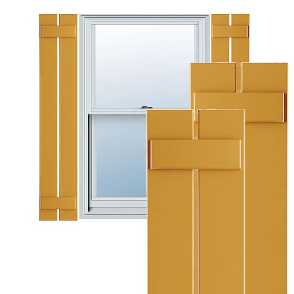 Ekena Millwork True Fit PVC, Two Board Spaced Board-n-Batten Shutters, Turmeric, 11 1/4W x 45H, PR - TFP101SBF11X045TU